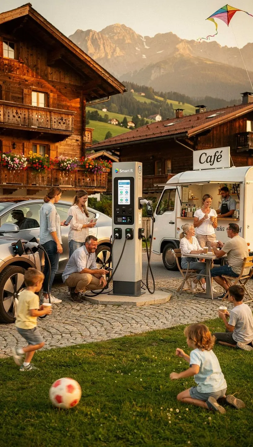 Ladestation für Elektrofahrzeuge, die mit einem digitalen Zahlungssystem ausgestattet ist.