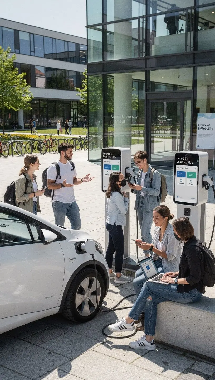 Ein Benutzer, der mit einer mobilen App das kontaktlose Laden seines Elektroautos steuert.