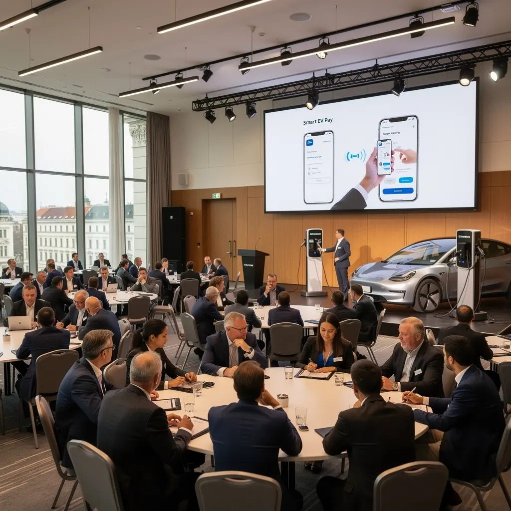 Symbol für kontaktloses Laden, dargestellt durch ein Smartphone und ein Auto.