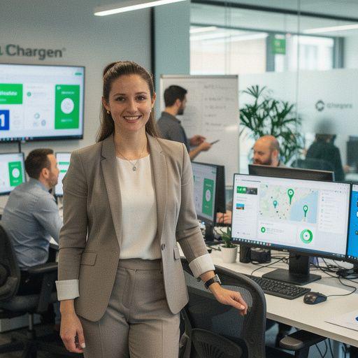 Fahrer, der sein Elektrofahrzeug an einer Smart EV Station auflädt