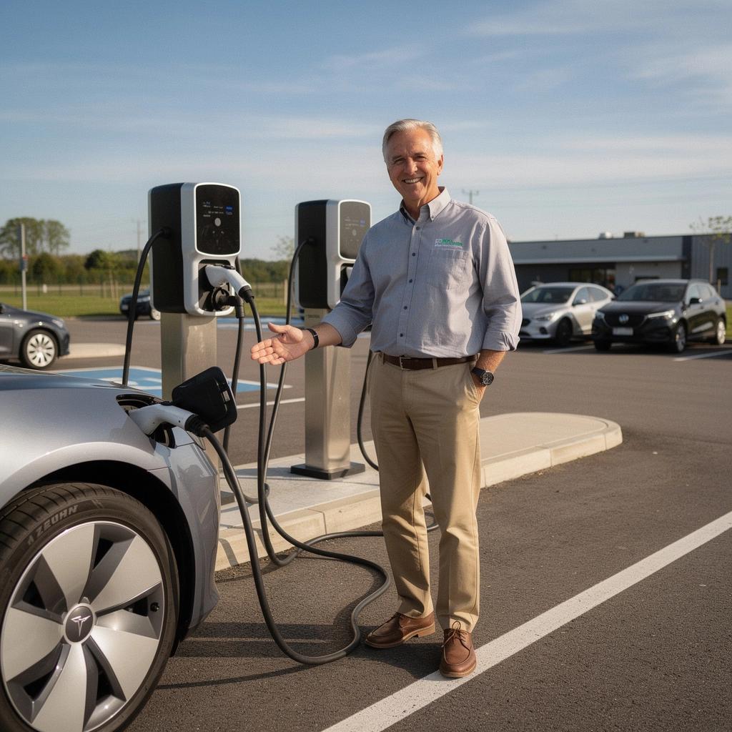 Ladekabel, das sicher an einem Elektrofahrzeug angeschlossen ist
